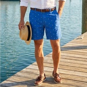 BOCA CLASSICS Bermuda Coastal Shorts Flat Front Blue Seahorse Print Casual 38 W